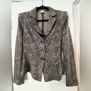 Armani Collezioni Black and Cream Textured Pattern Blazer